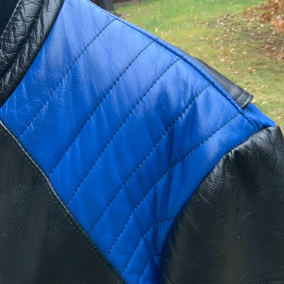 Vintage P LEATHER MONTREAL Moto MEN’S Leather Jacket Black & Blue Size Medium - Picture 5 of 16